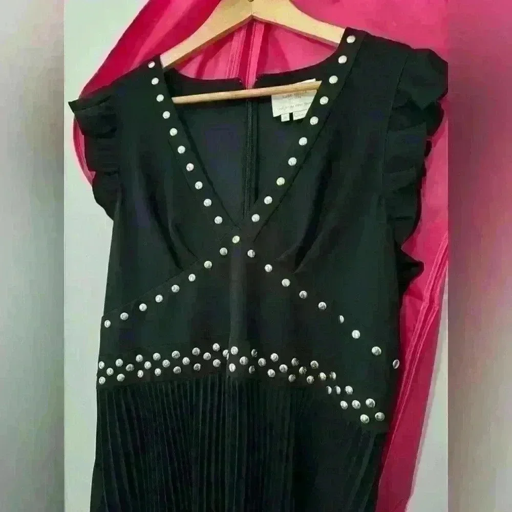 Kate Spade black pleated stud crepe dress size 12P - RETAIL $248 - Like New!